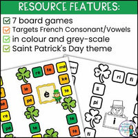 La Saint Patrick | French Phonics Board Games | French Vowel Sounds